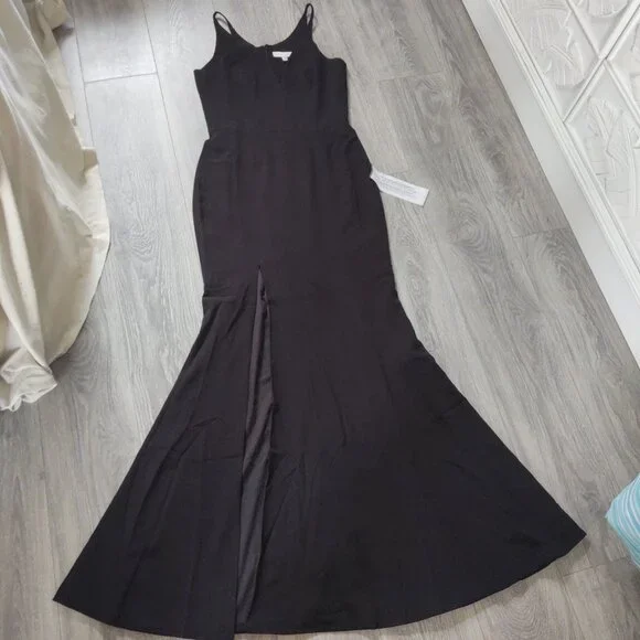 Dress the Population | Dresses | Nwt Dress The Population Iris Crepe Side  Slit V Neck Full Length Dressgown | Poshmark